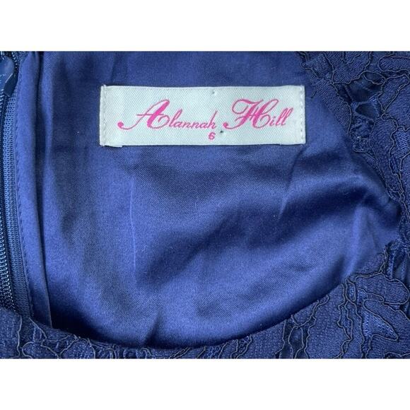 Alannah Hill Navy Blue Lace Silk Fit & Flare Dress Cocktail Wedding - Size 6 - Picture 4 of 14